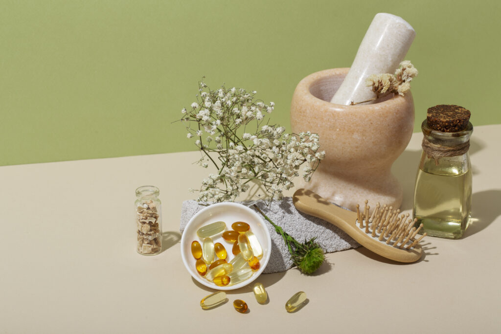 Home phytotherapy products arrangement high angle